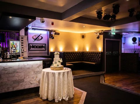 Wedding cake corner near the bar at Hidden Burnley.