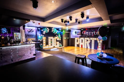 Hidden Burnley dressed for a private party with balloon-letter PARTY decor.